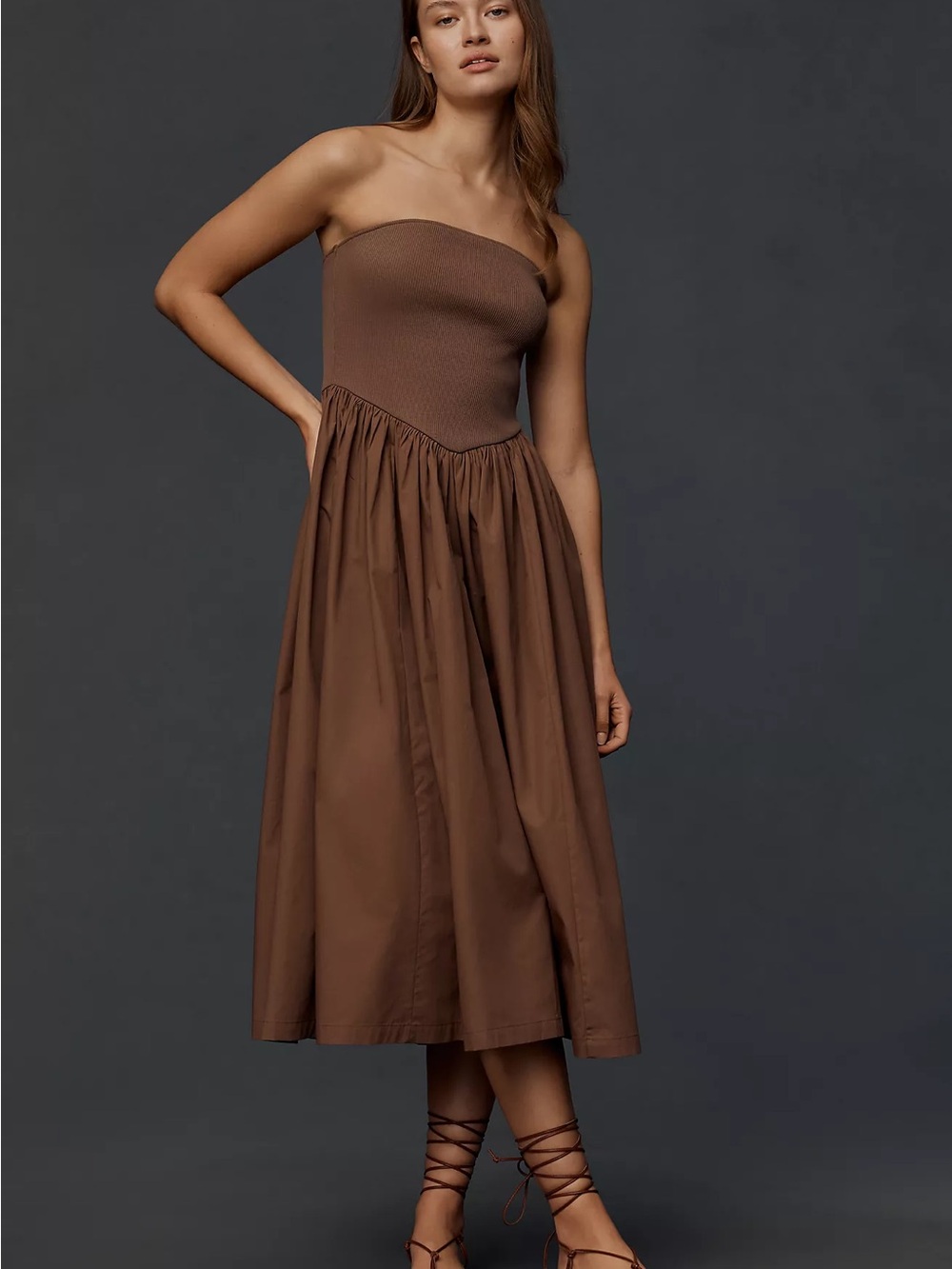By Anthropologie Basque-Waist A-Line Midi Dress Size Small